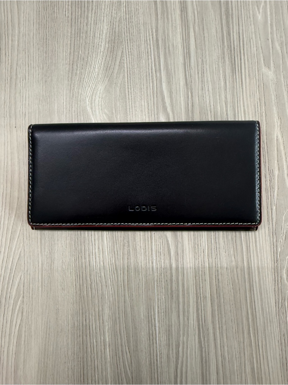 Lodis Black Slim Leather Long Wallet